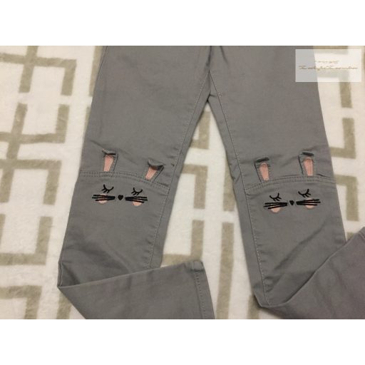 H§M 7-8 év 128 cm szürke, térdein nyuszi fej mintás vékony farmer anyagú lány legging/ jegging- újszerű,hibátlan