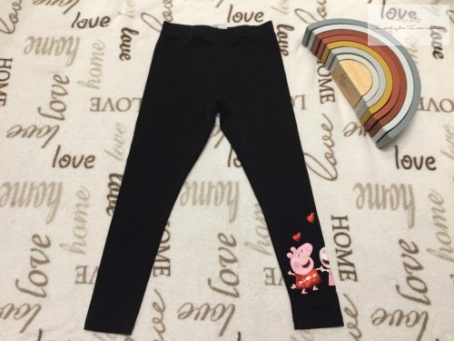 Peppa Pig 4-5 év 104-110 cm fekete, szárán Peppa mintás pamut lány legging - újszerű,hibátlan