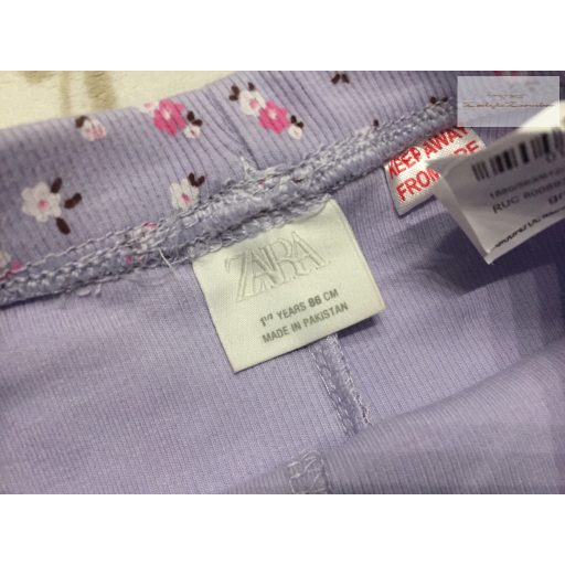 Zara 18 hó 86 cm lila, apró virágmintás - fodros pamut lány rövid legging - újszerű,hibátlan