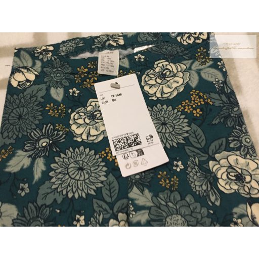 H§M 12 - 18 hó 86 cm  zöld, virágmintás pamut lány legging -  új, címkés