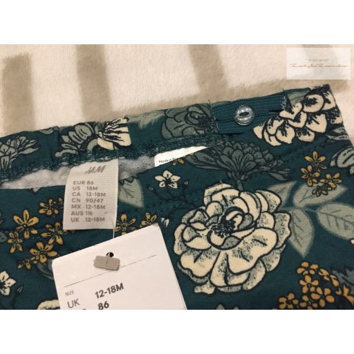 H§M 12 - 18 hó 86 cm  zöld, virágmintás pamut lány legging -  új, címkés