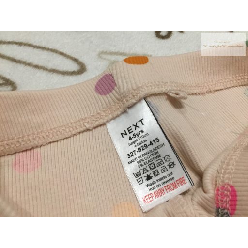 Next 4 -5 év 110 cm rózsaszín, színes pöttyös bordázott pamut lány  legging - új, címkés