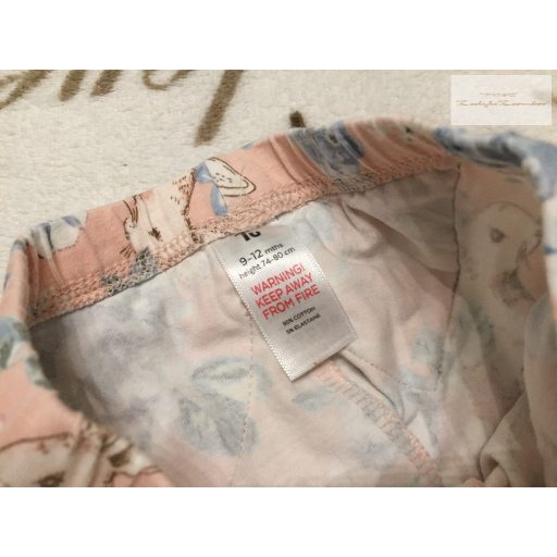 TU 9-12 hó  74-80 cm  rózsaszín, nyuszi és virágmintás pamut lány legging újszerű, hibátlan 