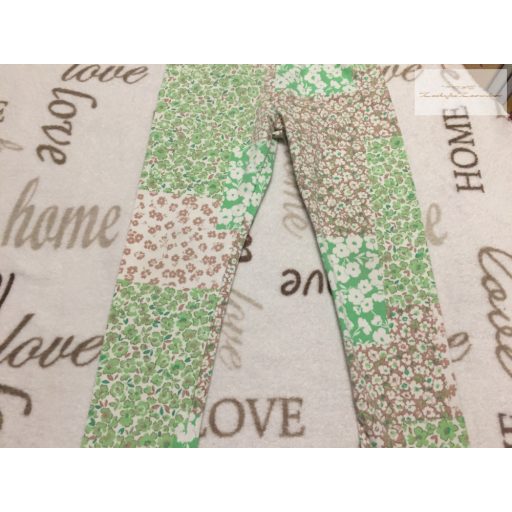 Nutmeg 3-4 év 104 cm  zöld-barna virágmintás puha pamut lány legging- újszerű,hibátlan