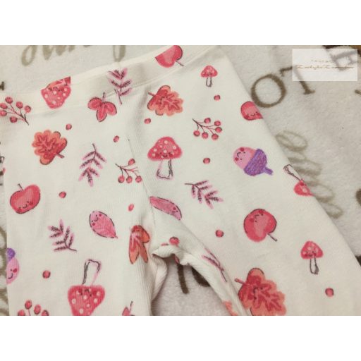 Pure baby 12-18 hó 80-86 cm gomba-makk - levél mintás bordázott pamut lány legging - újszerű,hibátlan