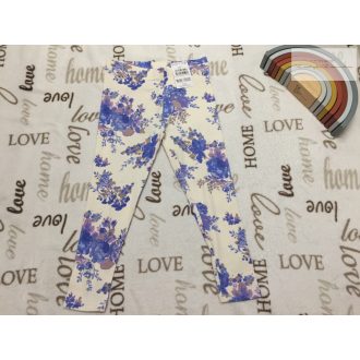   Next 4-5  év 110 cm bézs, barna - lila virágmintás bordázott pamut lány legging- új, címkés