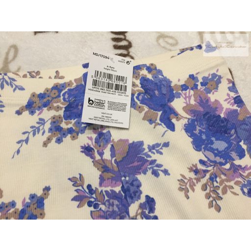 Next 4-5  év 110 cm bézs, barna - lila virágmintás bordázott pamut lány legging- új, címkés