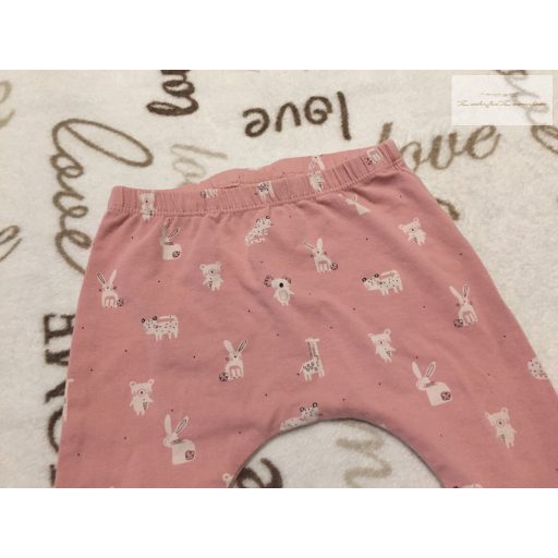 Next 3-6 hó  68 cm rózsaszín, nyuszi- koala-zsiráf mintás vékony pamut lány legging újszerű, hibátlan