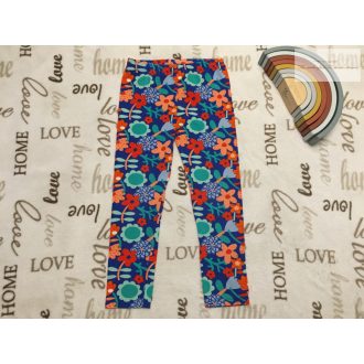   TU 5-6 év 110-116 cm kék, színes virágmintás pamut lány legging - újszerű,hibátlan