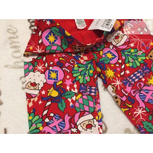 Next 7 év 122 cm piros, télapó - -karácsonyi mintás pamut lány legging - új,címkés