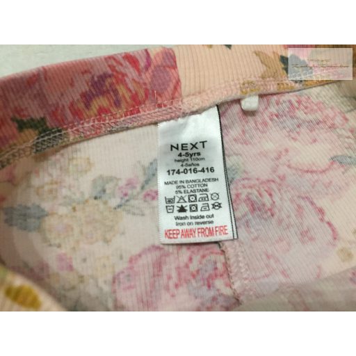Next 4-5 év 110  cm rózsaszín,  színes virágmintás  pamut lány legging- újszerű,hibátlan