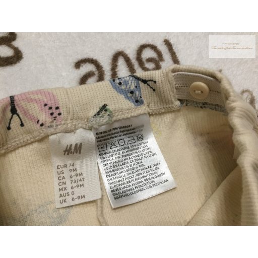H§M 6-9 hó 74 cm bézs, színes pillangó mintás pamut lány rövid legging - újszerű,hibátlan
