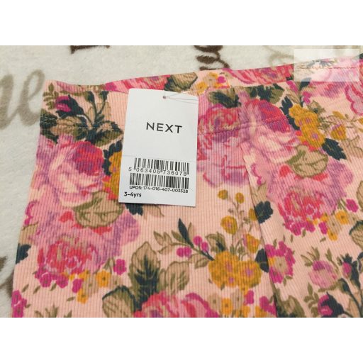Next 3-4 év 104 cm rózsaszín, nagy virágmintás pamut lány legging- új, címkés
