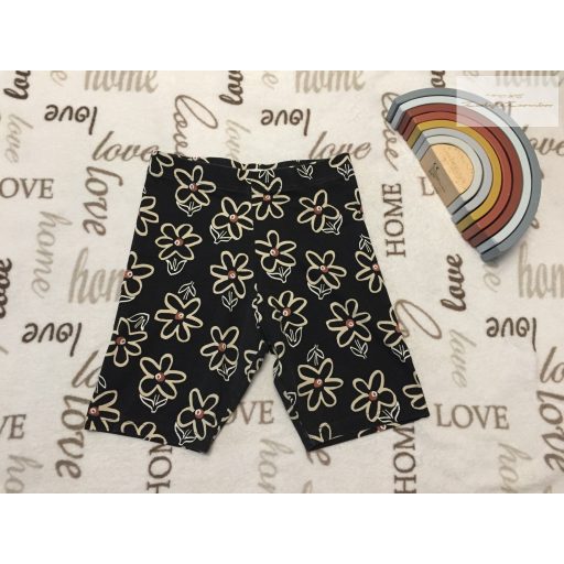Primark 10-11 év 140-146 cm fekete, bézs virágmintás pamut lány rövid legging/ biciklis nadrág - újszerű,hibátlan
