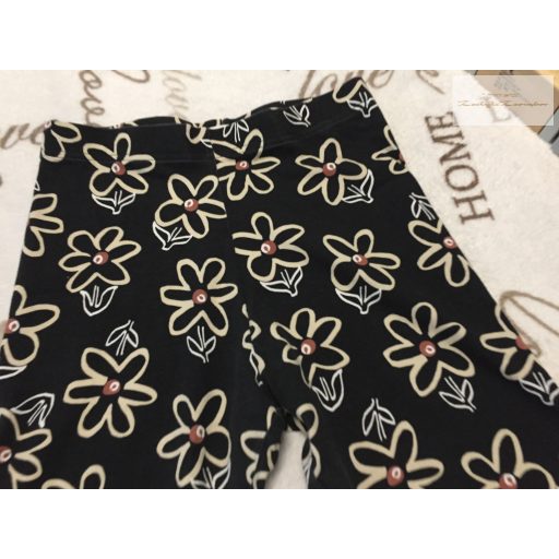 Primark 10-11 év 140-146 cm fekete, bézs virágmintás pamut lány rövid legging/ biciklis nadrág - újszerű,hibátlan