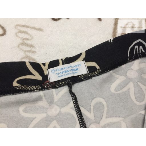Primark 10-11 év 140-146 cm fekete, bézs virágmintás pamut lány rövid legging/ biciklis nadrág - újszerű,hibátlan