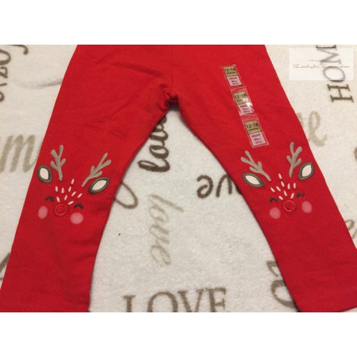 M§S 12-18 hó 83 cm piros, térdein rénszarvas fej mintás pamut lány legging- új, címkés