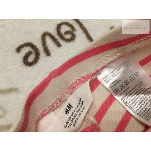 H§M 5-6 év 110-116 cm rózsaszín csíkos pamut lány rövid legging - új, szettet bontottam