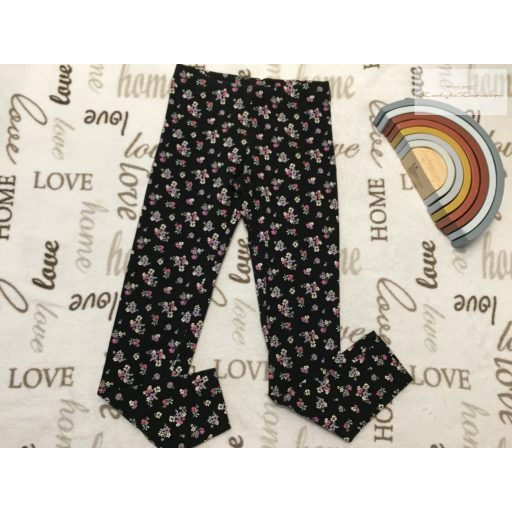 M§S 10- 11 év 140-146 cm fekete, apró színes virágmintás pamut lány legging- új, átnőtt, csak lecímkéztem