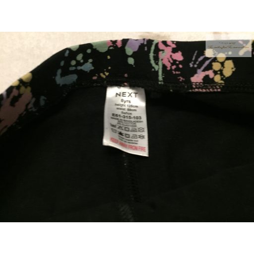 Next 8 év 128 cm fekete, színes fröcskölt mintás pamut lány legging-- újszerű,hibátlan