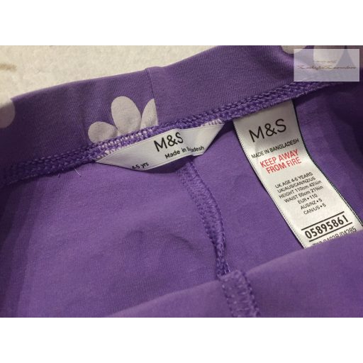 M§S 4-5 év 110 cm lila, fehér virágmintás pamut lány rövid legging/ biciklis nadrág--újszerű,hibátlan