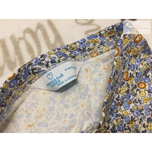 Primark 6-9 hó 74 cm kék - sárga virágmintás vékony pamut lány  legging - újszerű,hibátlan