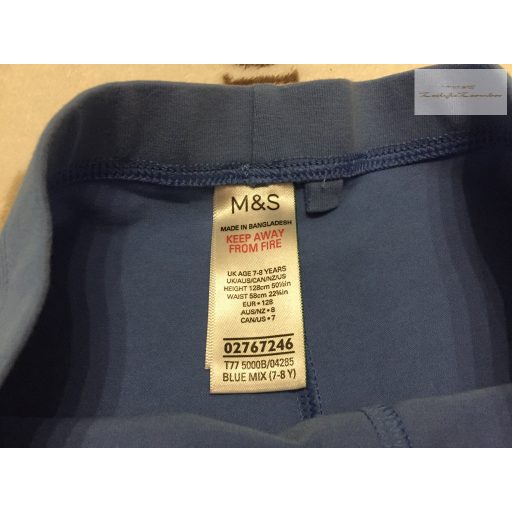 M§S 7-8 év 128 cm kék, szárán színes virágmintás pamut lány legging újszerű,hibátlan
