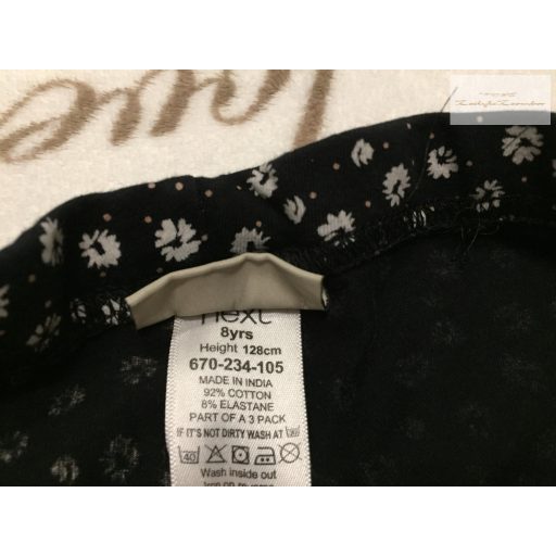 Next 8 év 128 cm fekete, apró fehér virágmintás pamut lány legging- újszerű,hibátlan
