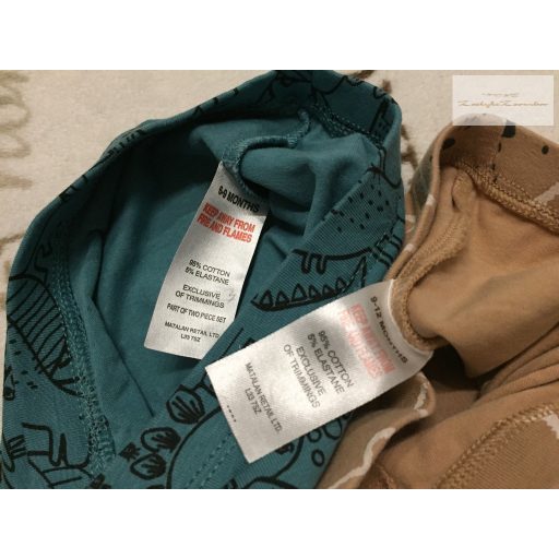 Matalan 6 - 9 hó 68 - 74 cm  zöld- barna, dinó-maci mintás vékony pamut fiú legging szett 2 db- újszerű,hibátlan 