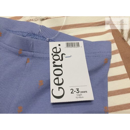 George 2-3 év 92-98  cm kék - barna, csíkos virágmintás pamut lány legging szett 3 db- új, címkés