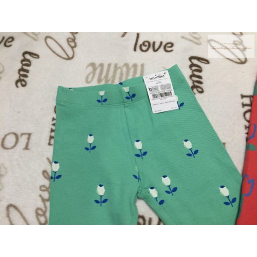 Next és George 2-3 év 98 cm zöld és piros  virágmintás bordázott pamut lány legging szett 2 db-új, címkés