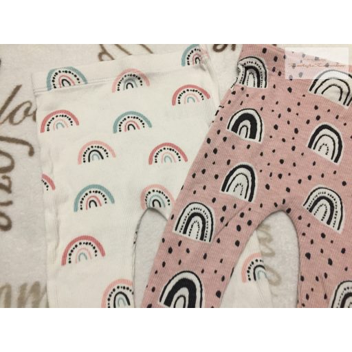 Matalan 0-3 hó 56 -62 cm fehér -rózsaszín szivárvány mintás  pamut lány legging szett 2 db---újszerű, hibátlan