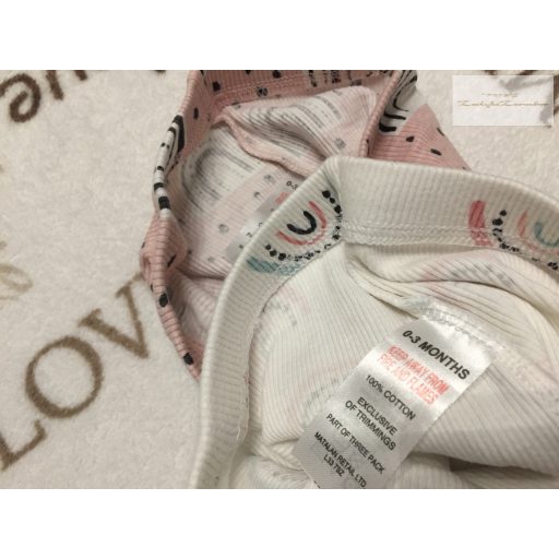 Matalan 0-3 hó 56 -62 cm fehér -rózsaszín szivárvány mintás  pamut lány legging szett 2 db---újszerű, hibátlan