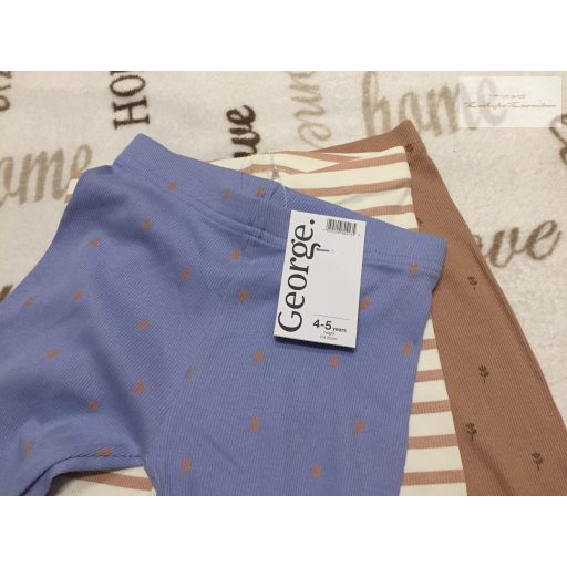 George 4-5 év 104-110  cm kék - barna, csíkos virágmintás pamut lány legging szett 3 db- új, címkés