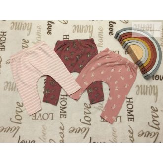   Next 3-6 hó  68 cm csíkos-nyuszi és virágmintás pamut lány legging szett 3 db -újszerű, hibátlan