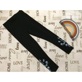   Primark 8-9 év 128-134 cm fekete, szárán virágmintás belül polár, vastag pamut lány legging- újszerű,hibátlan