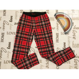   BPC 12-13 év 152-158 cm piros - fekete kockásbelül bolyhos pamut lány legging- újszerű,hibátlan