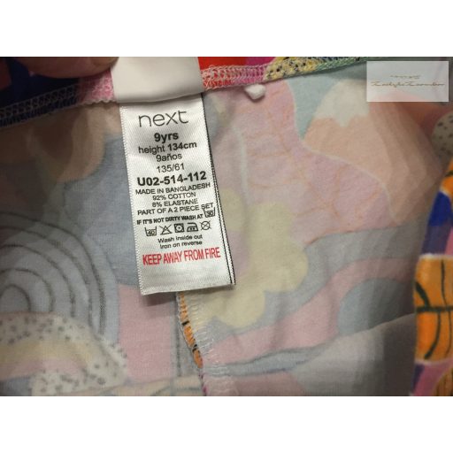Next 9 év 134 cm színes virágmintás vastagabb pamut lány legging- újszerű,hibátlan