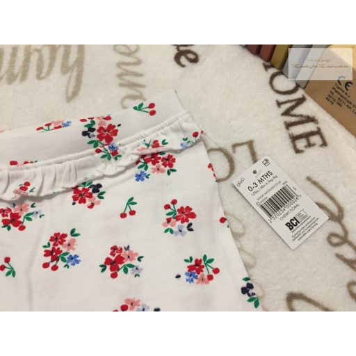 Matalan 0-3 hó 56 -62 cm fehér, virágmintás pici fodros vékony  pamut lány legging---új, címkés