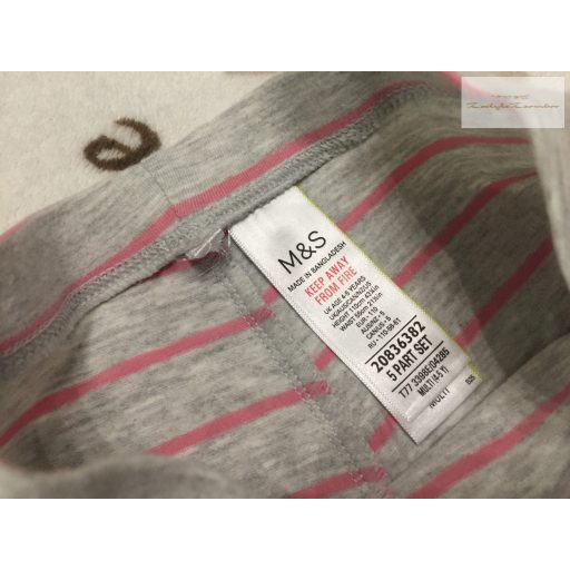 M§S 4-5 év 110 cm szürke, rózsaszín csíkos puha pamut lány legging--újszerű,hibátlan