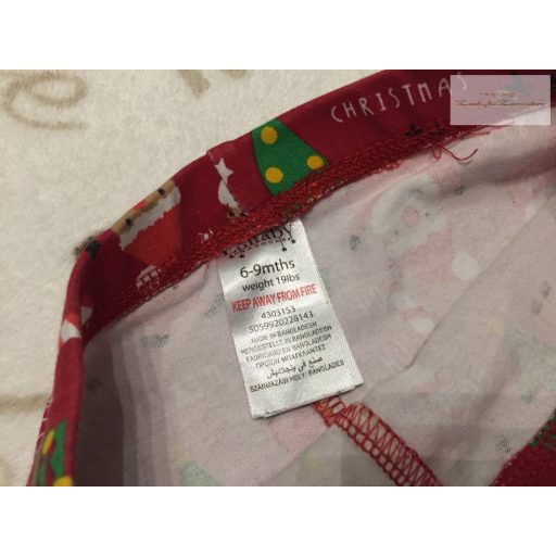 Lullaby 6-9 hó 68-74 cm piros, télapó-rénszarvas mintás - karácsonyi pamut lány legging  - újszerű,hibátlan