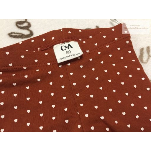 C§A 9-12 hó 80 cm barna, fehér szív mintás vastagabb pamut lány  legging-új, szettet bontottam