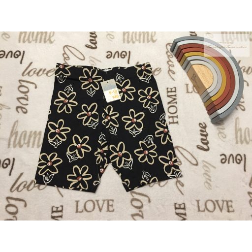 Primark 9-10 év 134-140 cm fekete, bézs virágmintás pamut lány rövid legging/ biciklis nadrág - új, címkés