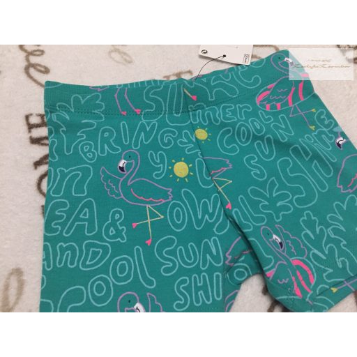 M§S 2 - 3 év 92-98 cm zöld, feliratos - flamingó mintás pamut lány rövid legging új, címkés