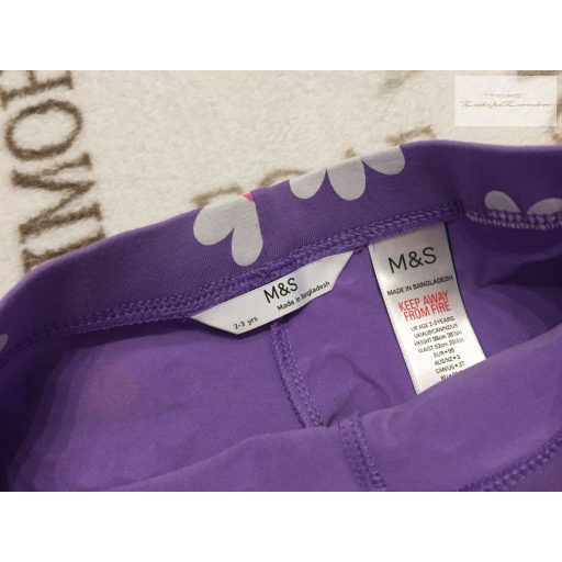 M§S 2 - 3 év 92-98 cm  lila, fehér virágmintás pamut lány rövid legging - újszerű,hibátlan