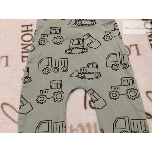 Matalan 9 -12 hó 74 -80 cm halvány zöld, traktor mintás vékony pamut fiú leggings - újszerű,hibátlan