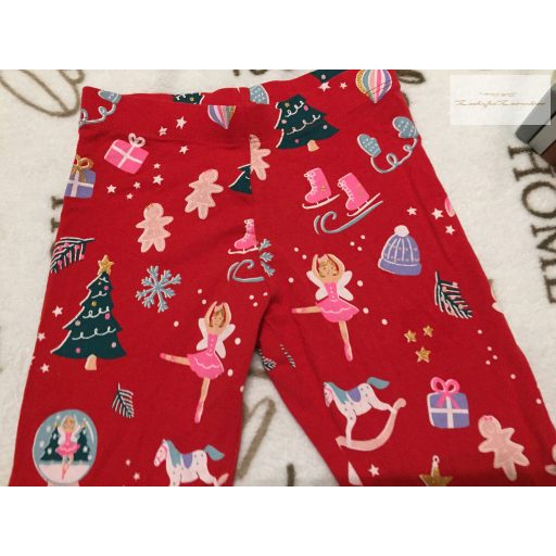 M§S 2 - 3 év 92-98 cm piros, fenyő-korcsolya-ballerina mintás pamut lány karácsonyi legging -újszerű,hibátlan