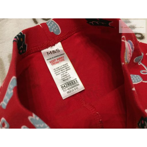 M§S 2 - 3 év 92-98 cm piros, fenyő-korcsolya-ballerina mintás pamut lány karácsonyi legging -újszerű,hibátlan