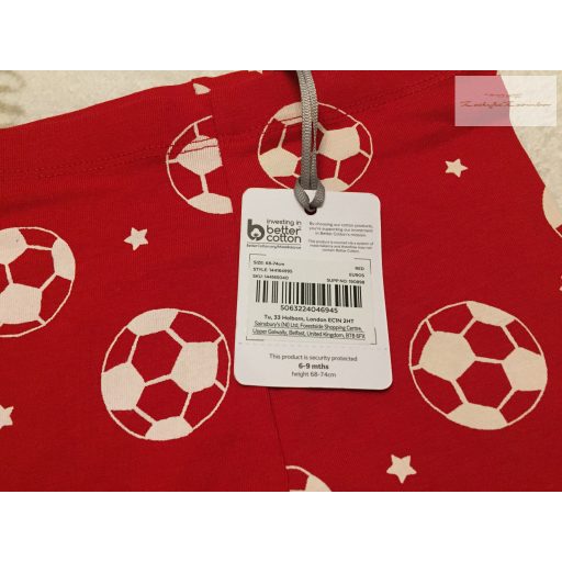 TU 6 - 9 hó 68-74 cm piros, fehér focilabda mintás pamut fiú legging új, címkés