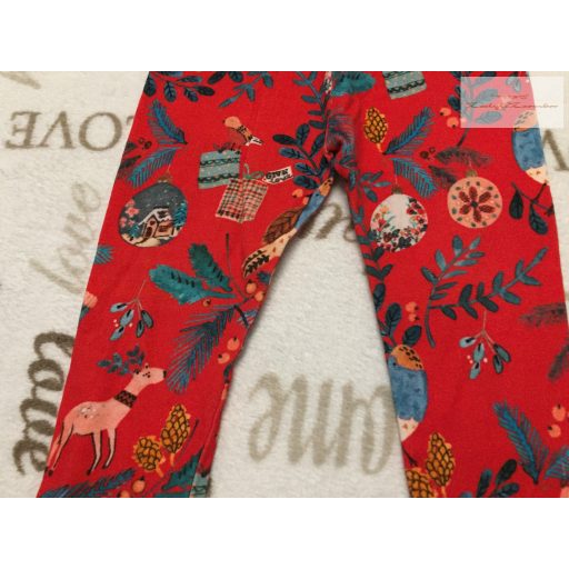 Next 12 - 18 hó 86 cm piros, rénszarvas-fenyő - gömb mintás pamut lány  legging -újszerű,hibátlan - karácsonyi